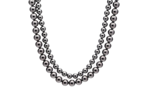 10mm & 8mm Double Layered Dark Grey Seashell Pearl Necklace
