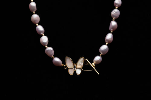 Farasha Pink Freshwater Pearl Necklace (Mother of Pearl Butterfly)