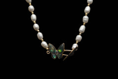 Farasha White Freshwater Pearl Necklace (Abalone Butterfly)