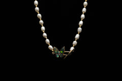 Farasha White Freshwater Pearl Necklace (Abalone Butterfly)