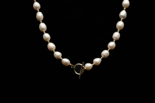 9mm White Freshwater Pearl Necklace with Toggle Clasp