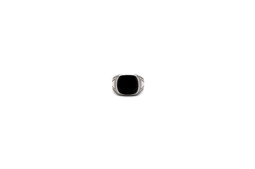 Black Enamel Rectangle Ring with Zircon