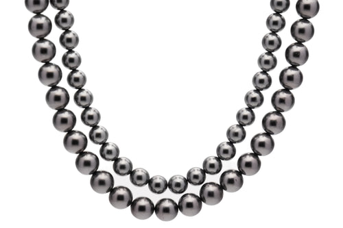 10mm & 8mm Double Layered Dark Grey Seashell Pearl Necklace