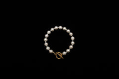 8mm Knotted White Seashell Pearl Bracelet w/ Toggle Clasp