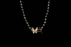 Farasha Iradescent Grey Freshwater Pearl Necklace (Mother of Pearl Butterfly)