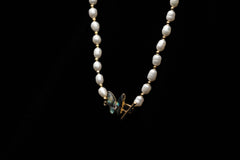 Farasha White Freshwater Pearl Necklace (Abalone Butterfly)